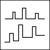 Historical relapsing-remitting diagram showing two possible courses: the upper line rises sharply three times and returns to its starting level after each rise; the lower line rises three times with incomplete returns, leaving a higher baseline. The diagram has no axis labels or numerical scale.